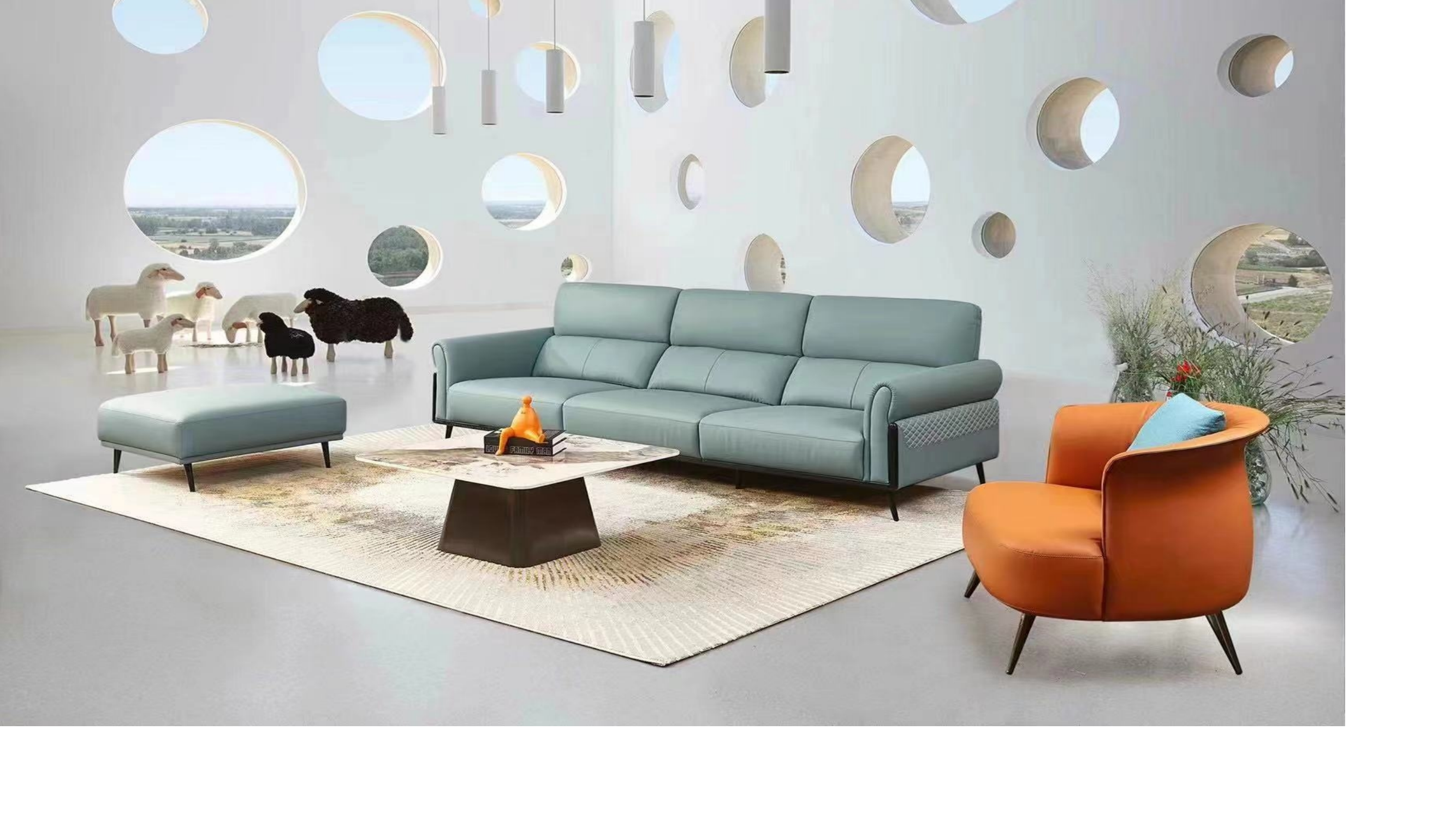 超纤皮沙发3+踏